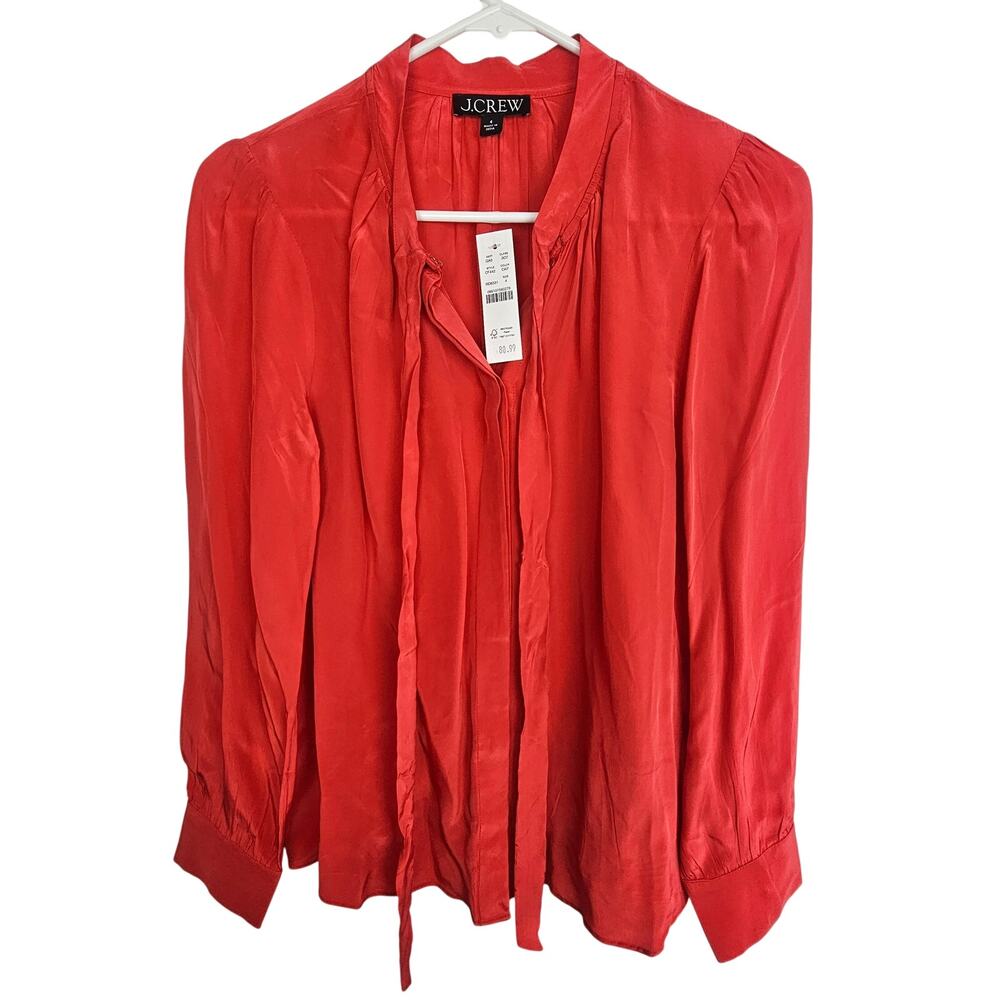 J. Crew Womens Shiny Blouse Size 4 Tie Neck Career Corp Office Siren Preppy Chic